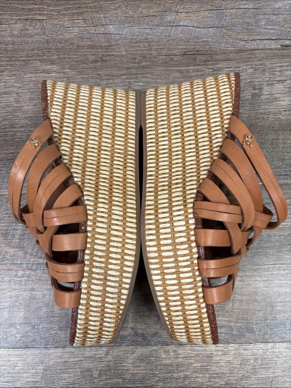 Sam Edelman Devon Brown Leather Strappy Platform Wedge Slide Sandals  Size 8